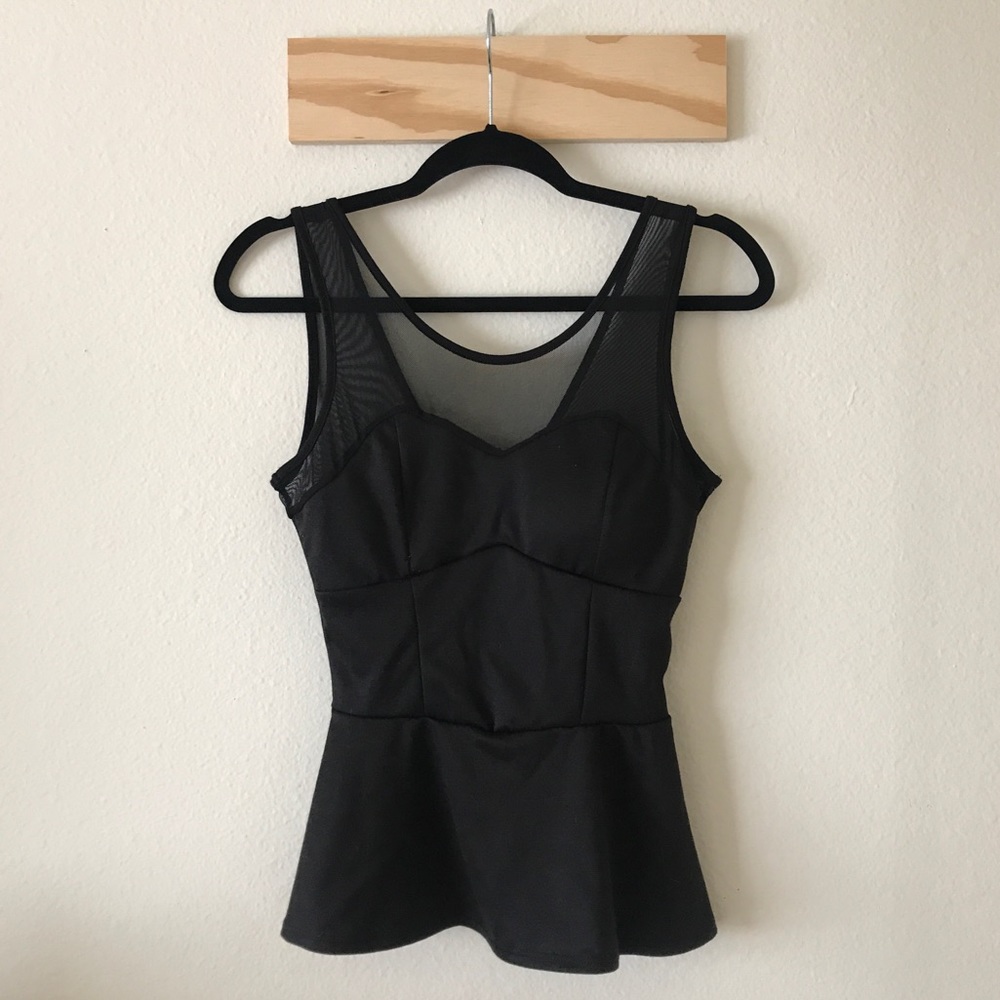 Black Mesh Flare Top